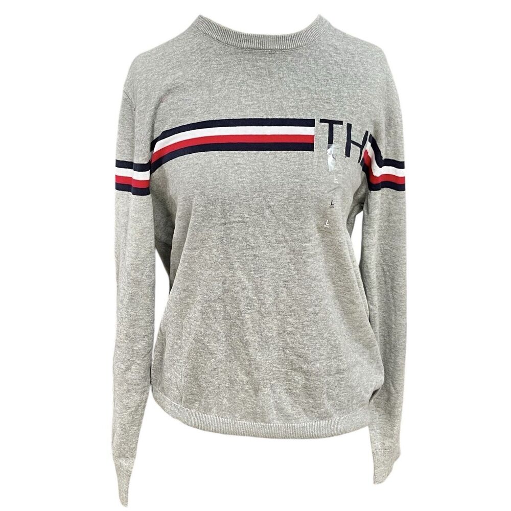 Tommy Hilfiger Men’s Crewneck Sweater Size Large Striped White Red Blue Preppy